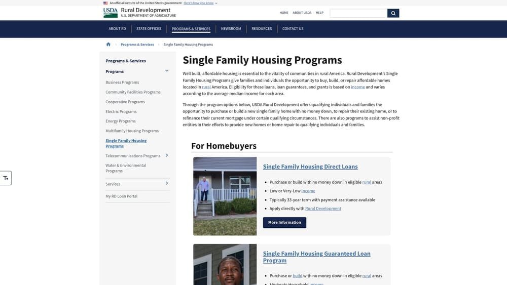 Screenshot of USDA Rural Development Loan website