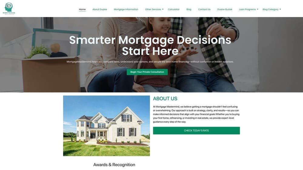 Screenshot of Mortgage Mastermind (Duane Buziak / Coast2Coast Mortgage LLC) website