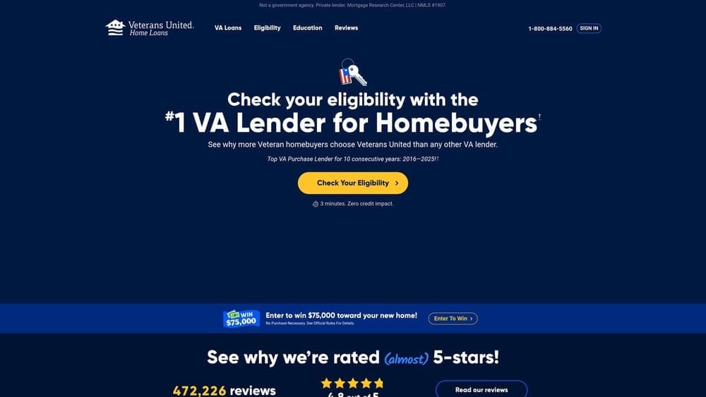 Screenshot of Veterans United Home Loans website
