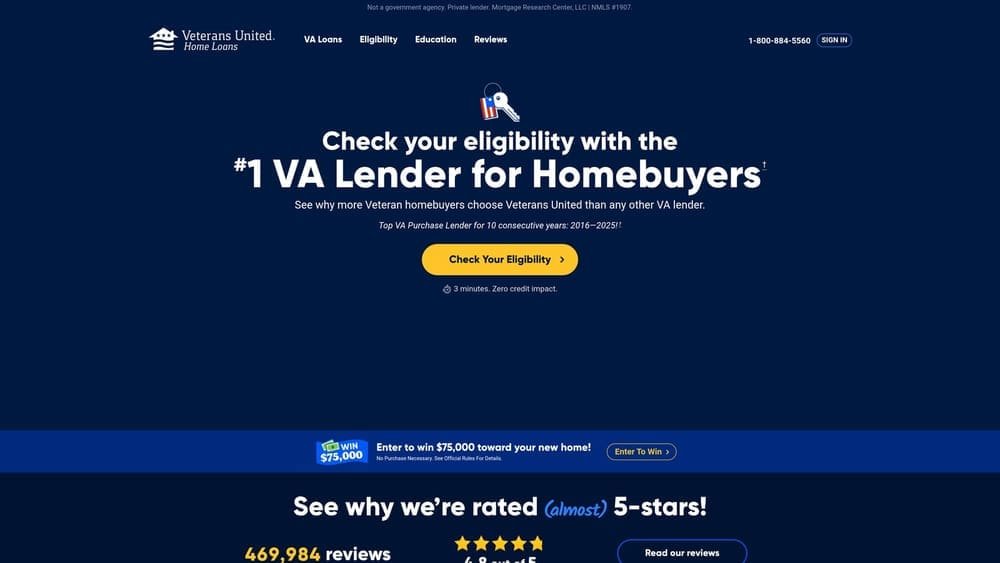 Screenshot of Veterans United Home Loans website